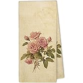 XBBMGG Vintage Floral Kitchen Towels, Retro Pink Rose Farmhouse Tea Hand Dish Towels, Vintage Flower Botanical Decorative Towel for Bathroom Kitchen, Gifts for Girl Woman Guest, 16x24 in