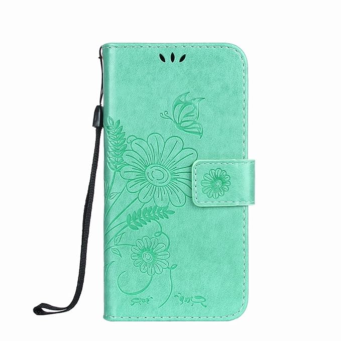 ISAKEN Kompatibel mit Galaxy S5 Mini Hülle, PU Leder Geldbörse Wallet Case Handyhülle Tasche Schutzhülle Hülle mit Handschlau