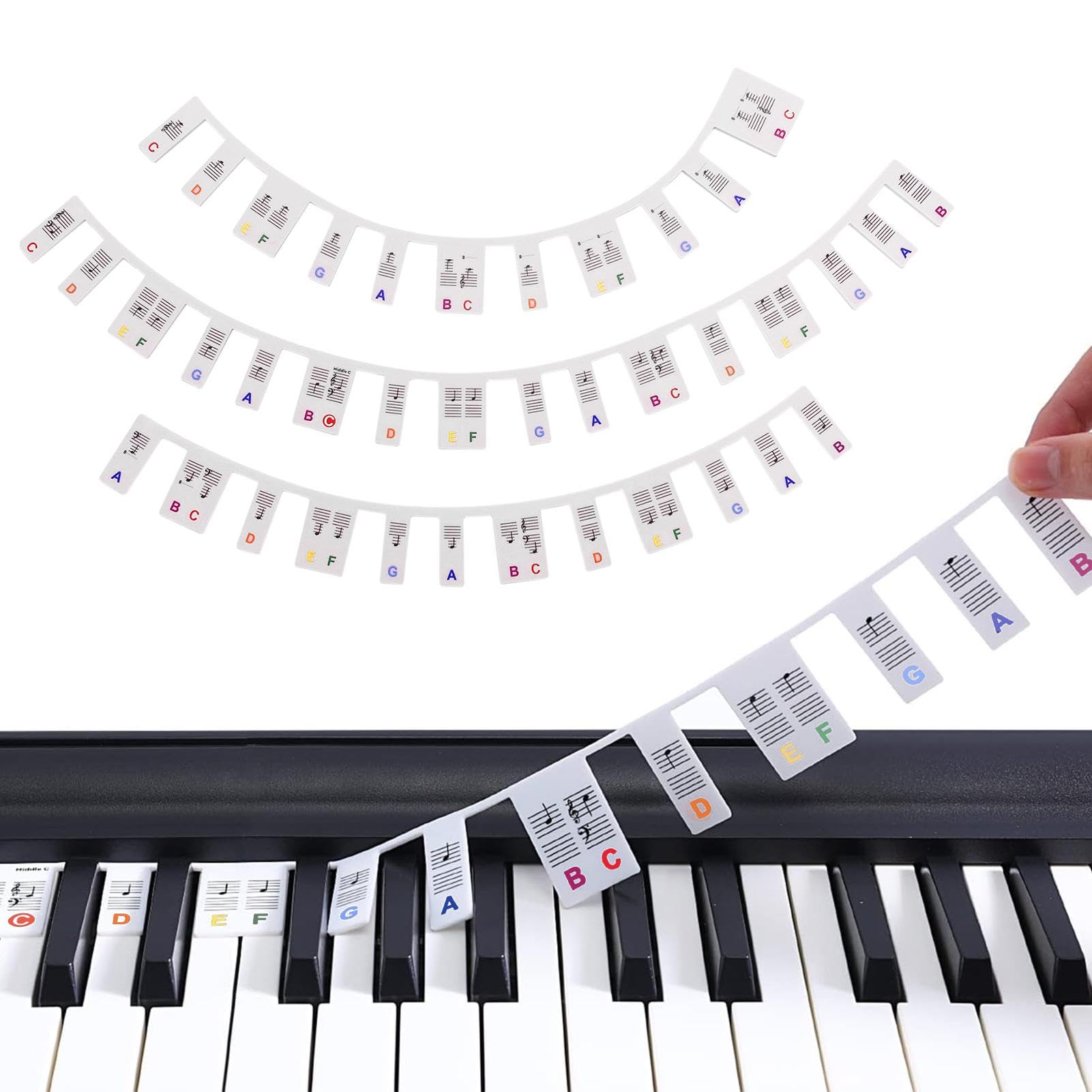 DSFSAEG Piano Keyboard Note Labels, Silicone Reusable Removable 88 Key Full Size Overlay Strips Guides With Cleaning Cloth for Beginners and Kids