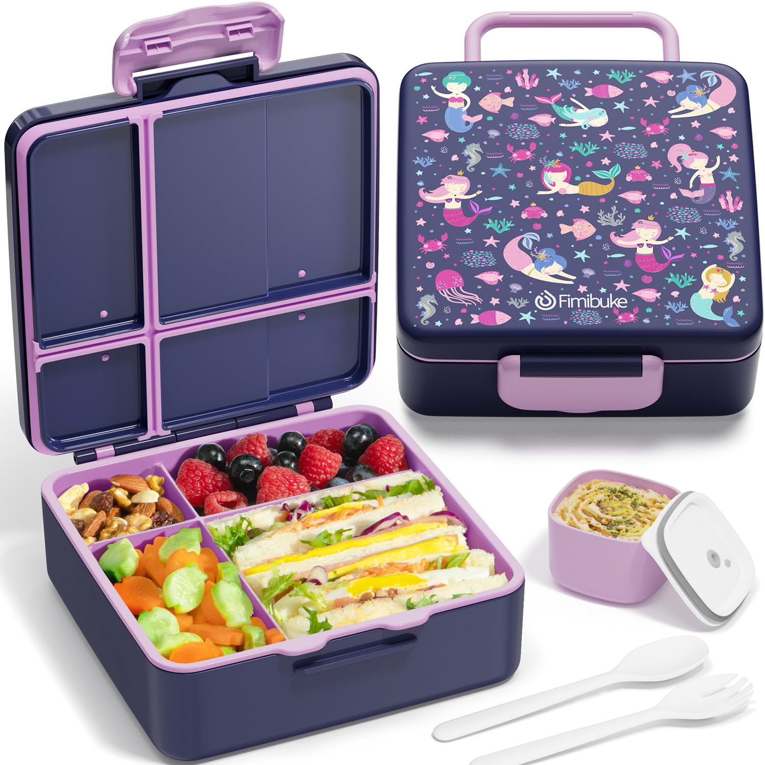 Photo 1 of Fimibuke Bento Lunch Box for Kids, Leak Proof Toddler Bento Box with 4 Compartments BPA Free Dishwasher Safe Lunch Container with Utensils, Ideal Portion Sizes for Ages 3-12 Girls Boys for School