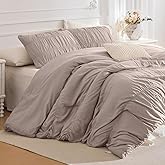 Lady Ann 120x120 Bed Comforter Set Camel Ruched Oversized King Boho Bedding Comforter Set for Bedroom Ultra Soft & Luxurious 3 Piece Fluffy Bed Sets