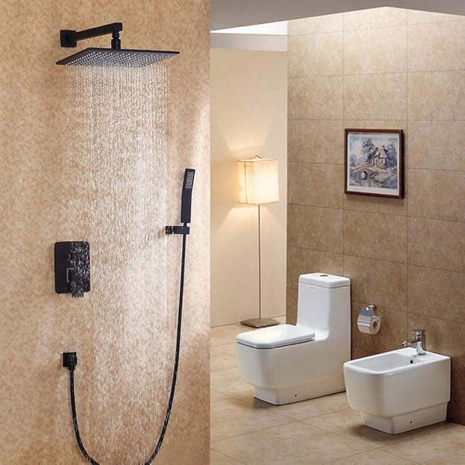 Jiuzhuo Modern Matte Black Wall Mounted Square Rain Shower & Handheld