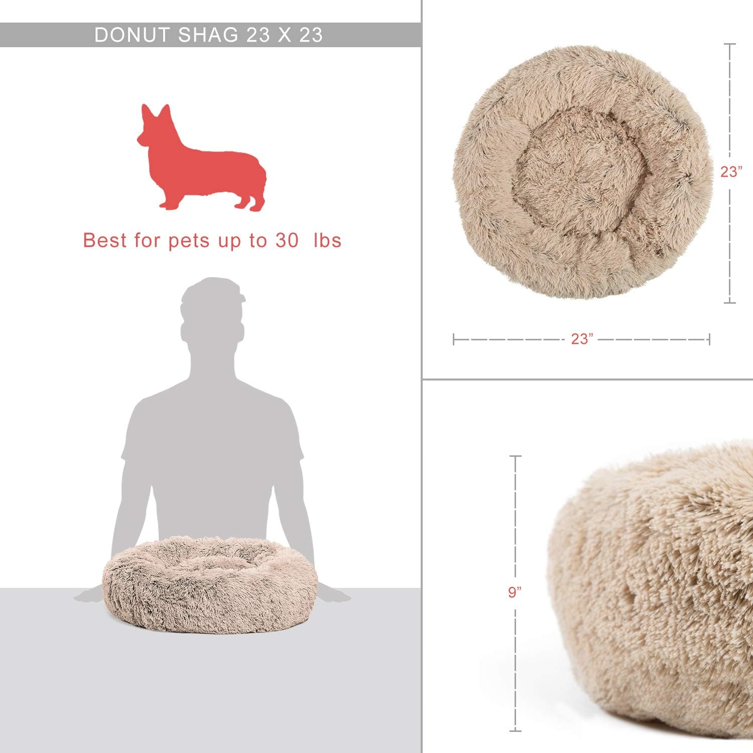 Best Friends by Sheri Calming Shag Vegan Fur Donut Cuddler (23x23 Small - Taupe), Cat and Dog Bed, Self Warming and Cozy for Improved Sleep, Machine Washable for Pets Up to 25 lbs. : Pet Supplies