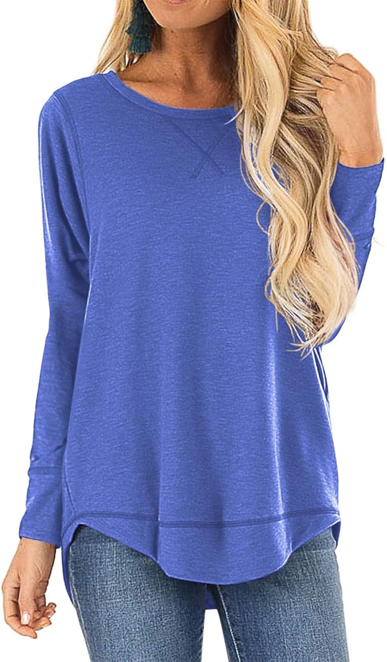 HIYIYEZI Fall Tops for Women Long Sleeve Side Split Casual Loose Tunic Top at  Women’s Clothing store