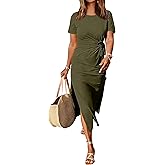 ANRABESS Women's 2025 Summer Maxi Tshirt Dress Short Sleeve Crewneck Tie Waist Casual Slim Fit Slit Spring Long Beach Dresses