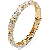 sunglnl Cloisonne Bracelet For Women, 4 Petals of Flower Shaped Enamel Bling Chunky Bangle Trendy Cute Colorful Gold Plated Vintage Bracelets Stackable Wife Jewelry Friendship Gift