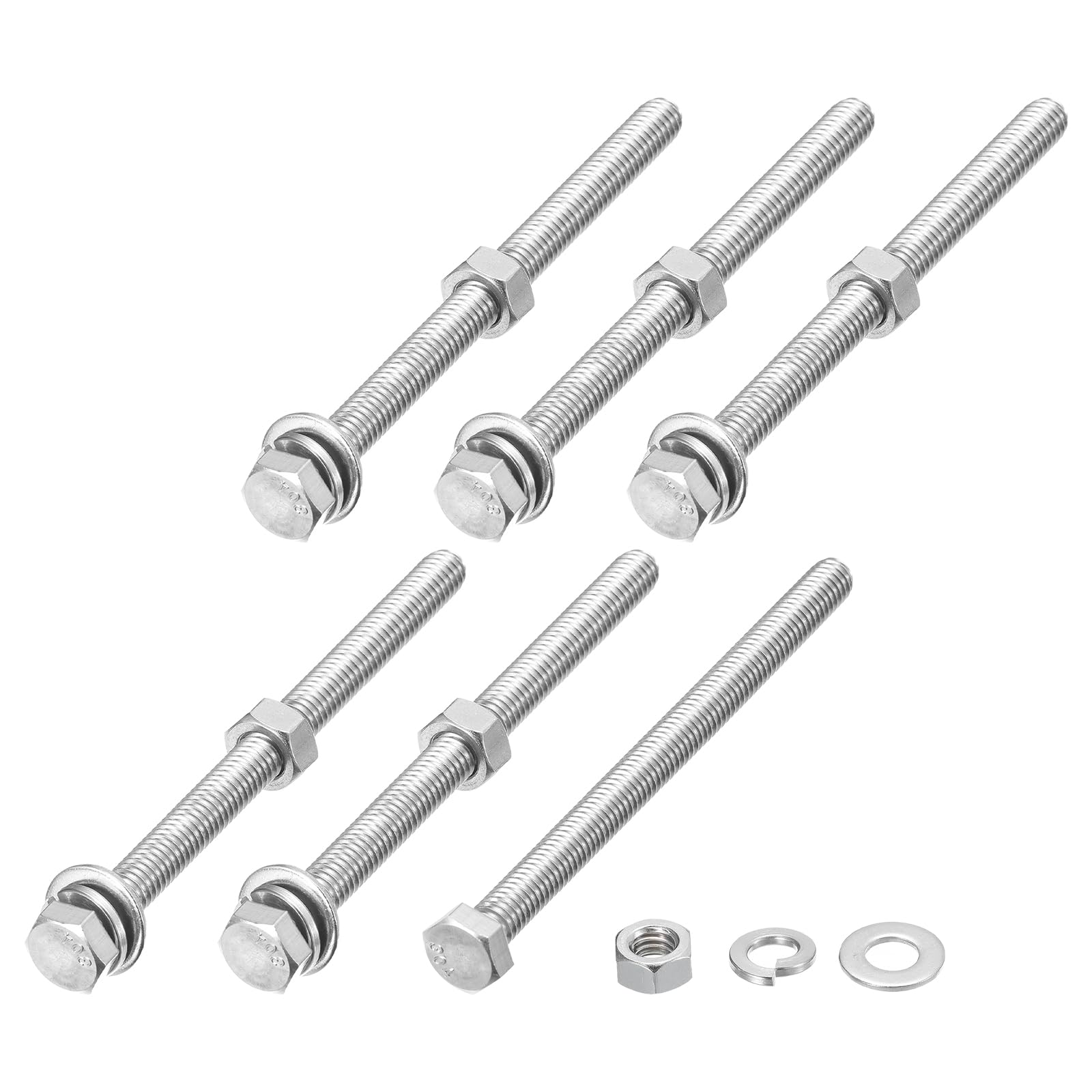 METALLIXITY Hex Head Screws Bolts, Nuts, Flat & Lock Washers Kits (5/16-18x4-1/2") 6 Set, Stainless Steel Fully Threaded Machine Screws Bolt Set - for Home Appliance Equipment