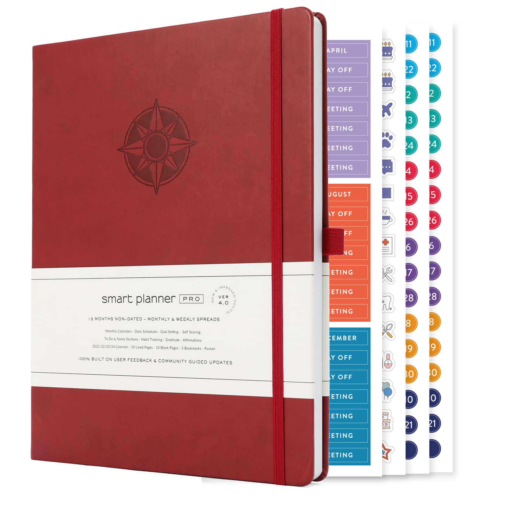 Smart Planner Pro – Undated Daily Planner – Large A4 – Achieve Goals & Increase Productivity with Weekly, Monthly, Work Sections - Organizer Diary with Back Pocket, 3 Satin Bookmarks & Pen Holder