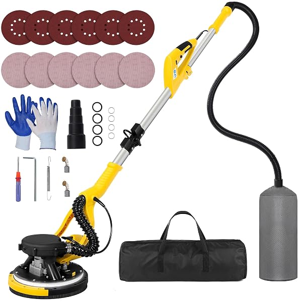 DRYWALL SANDER TOOL, KUPERIA 8.5 AMP POPCORN CEILING REMOVAL TOOL WITH 7 VARIABLE SPEED 800-1800RPM, ELECTRIC DRYWALL SANDER WITH EXTENDABLE HANDLE, LED LIGHT,6 BASIC SAND PAPER & 6 GRID SANDPAPER