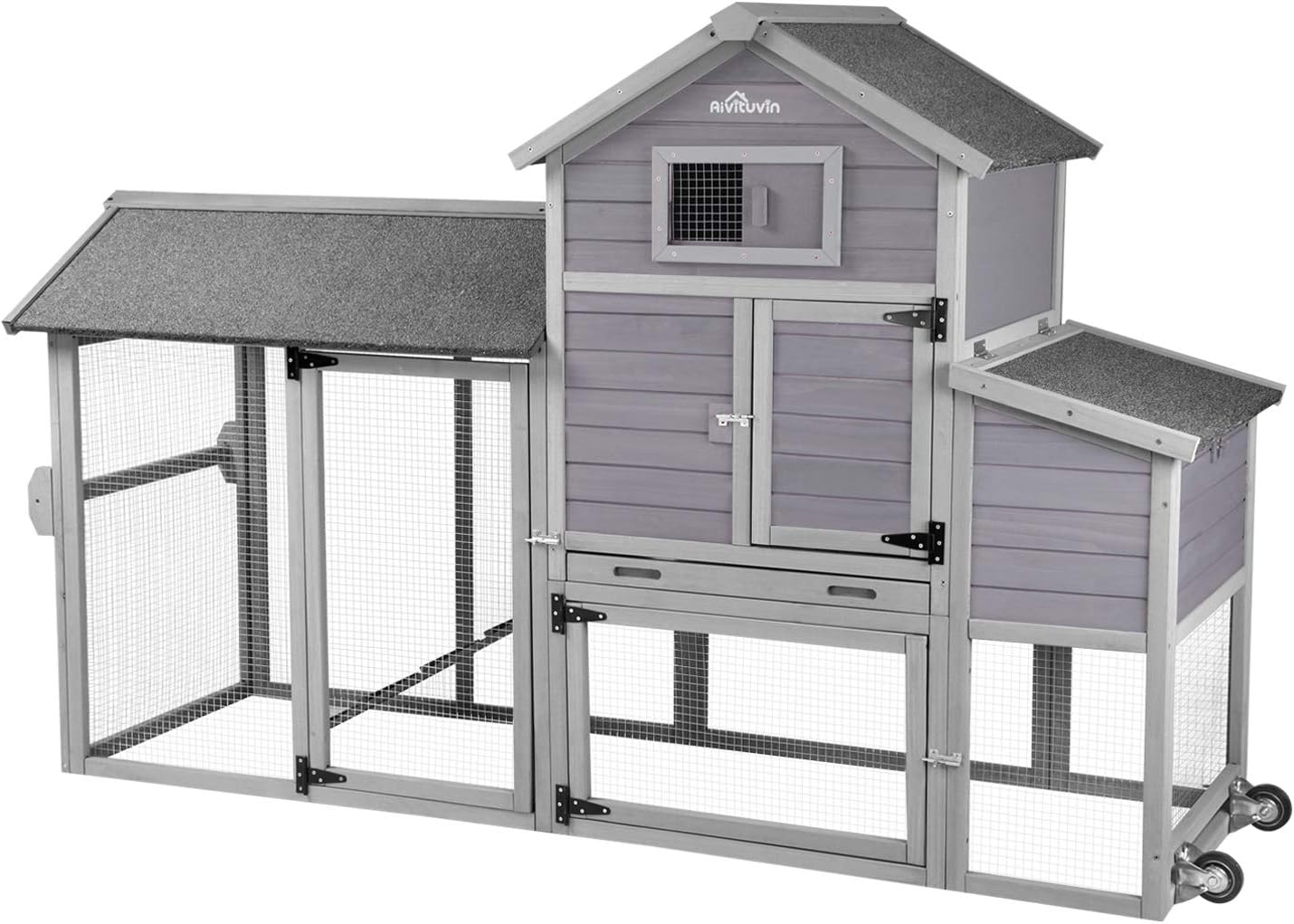 Aivituvin 80" Movable Chicken Coop with Wheel and Run, Large Backyard Hen House with Nesting Box