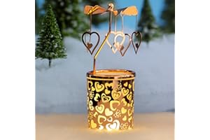iLajao Candle Carousel Rotary Candle Holder Christmas Carousel Spinning Tealight Candleholder Christmas Decoration Centerpieces for Tables Valentine Easter (Rose Gold Loveheart)