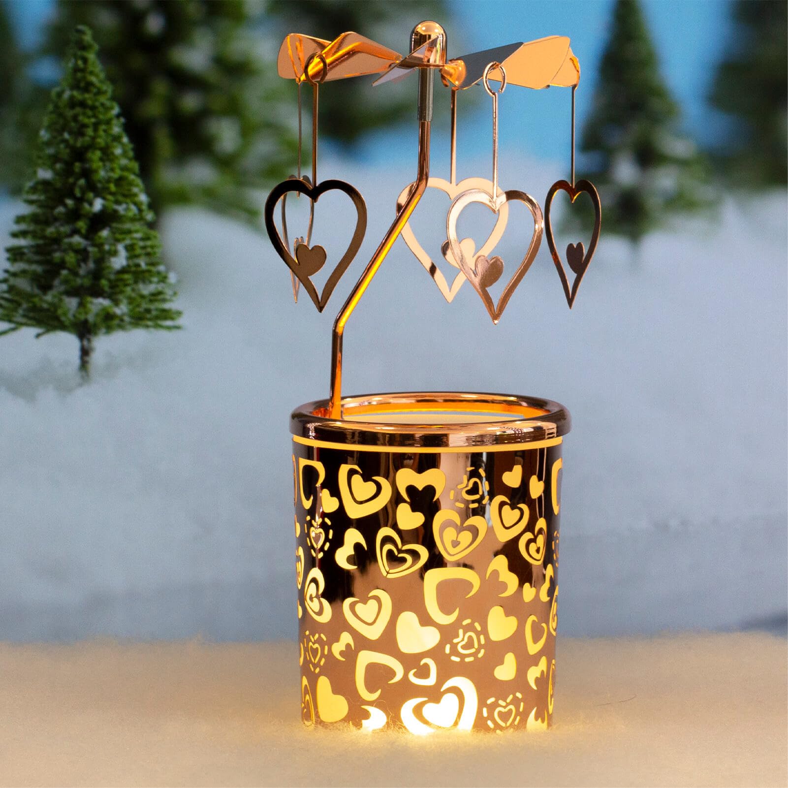 Rotating Candle Holders Spinning Tealight Holder Golden Carousel Candleholders with Plated Love Stars Sea Horse Decoration for Home, Gift for Wedding Valentine's Mom Wife Bride Birthday