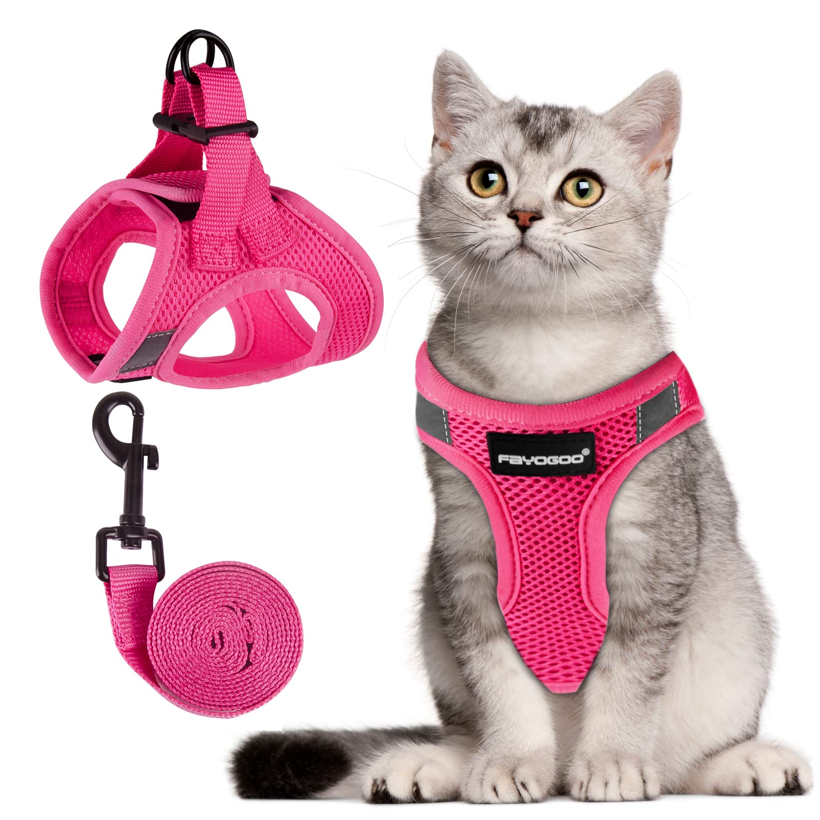 FAYOGOO Cat Harness and Lead Set Non Escape Secure Kitten Outdoor Walking with Leash, Adjustable Soft Small Cat Harnesses Easy to Put On with Reflective