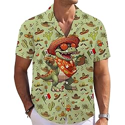 Cowboy Dinosaur Mens Funny Hawaiian Shirts 3D