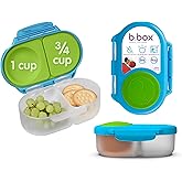b.box Snack Box - Leakproof Mini Bento Box for Kids & Toddlers, 2 Compartment Snack Containers for Kids, Lunch Containers, Dishwasher Safe, BPA Free, PFAS Free, Ages 4m+, 1 3/4 Cup - Ocean Breeze
