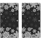Croar Winter Snowflake Black Kitchen Dish Towels Set of 2, Snow Glitter Drying Hand Towel Baking Cooking Cloth, Christmas Seasonal Bathroom Home Decoration 18'' x 26''