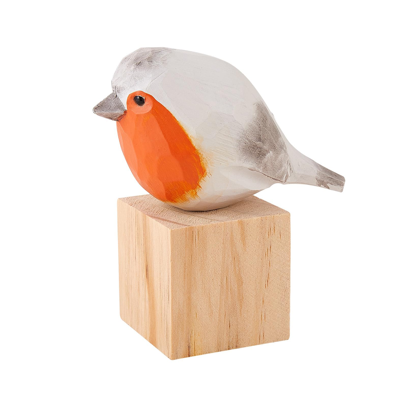 WEWAYSMILE Hand Carved Wooden Bird Figurine, Small Cute Animal Ornament for Home Office Desktop Decoration (Fatty White)