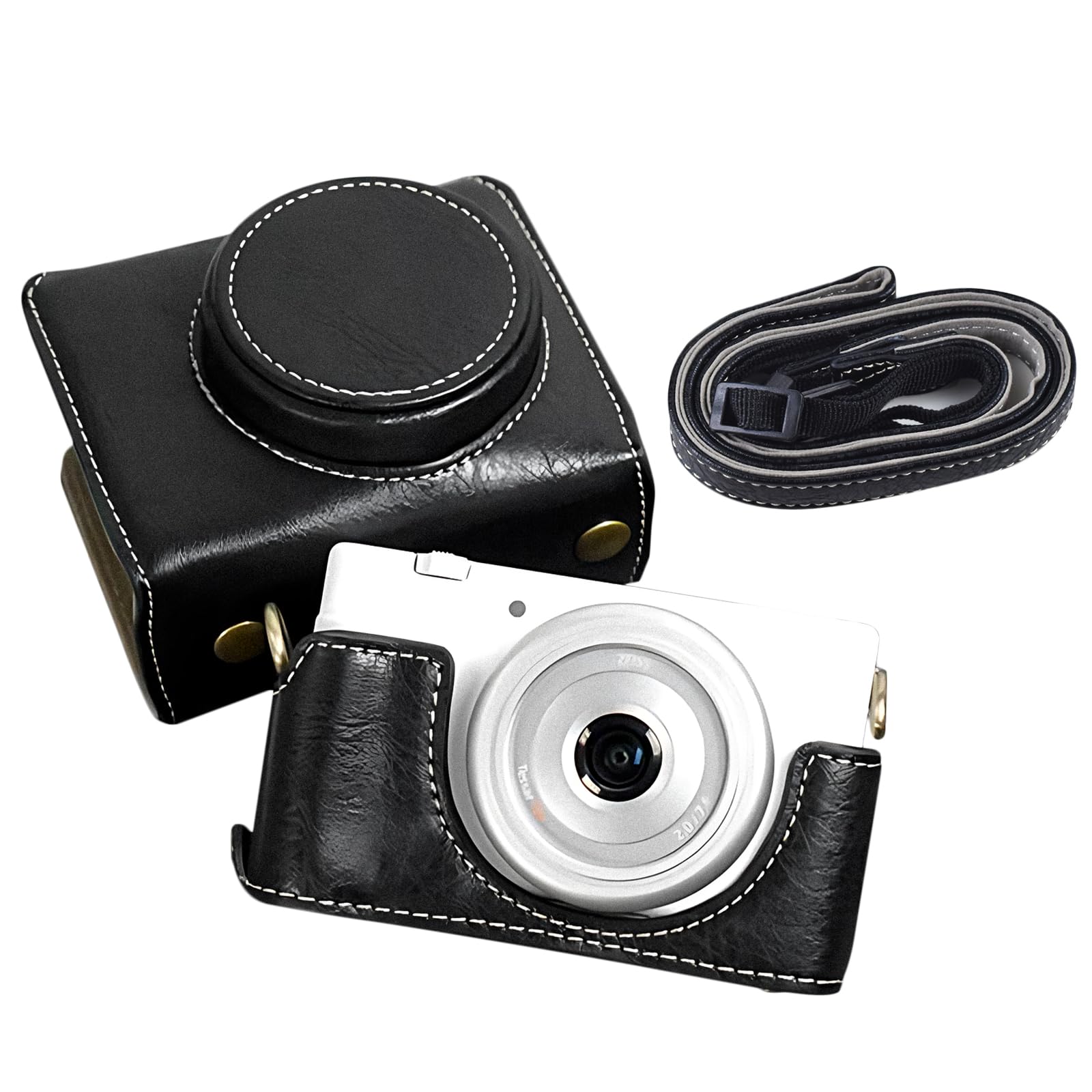 VOVMOEYA Camera Case for Sony ZV-1F/ZV-1 II/ZV-1M2 with Adjustable Shoulder Strap, ZV1F/ZV1II/ZV1M2 PU Leather Case, Prtable Protective Lightweight