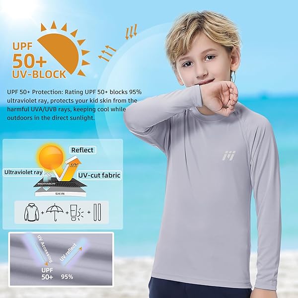 MEETWEE CHILDREN’S BASE LAYER BOYS LONG SLEEVE SHIRT QUICK DRY KIDS THERMAL LONG UNDERWEAR,UPF50+ BOY RASH GUARD SHIRTS