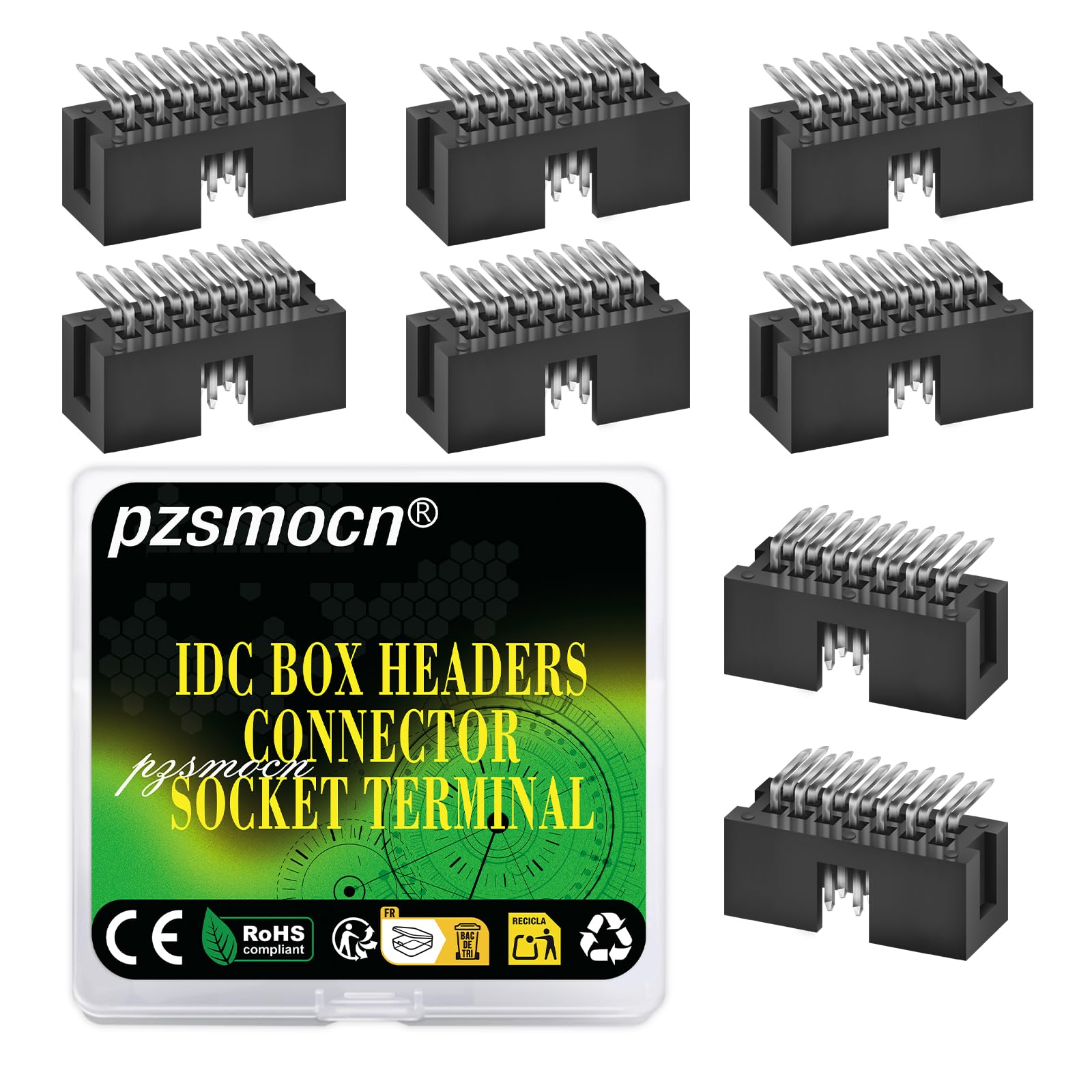 Pzsmocn 20 Pieces IDC 2 * 7 Double Row 2.54 mm Pitch JTAG ISP 14-Pin Box Header Connector Adapter Cable Male Socket SMT Terminal for PCB Electronic Equipment Projects.