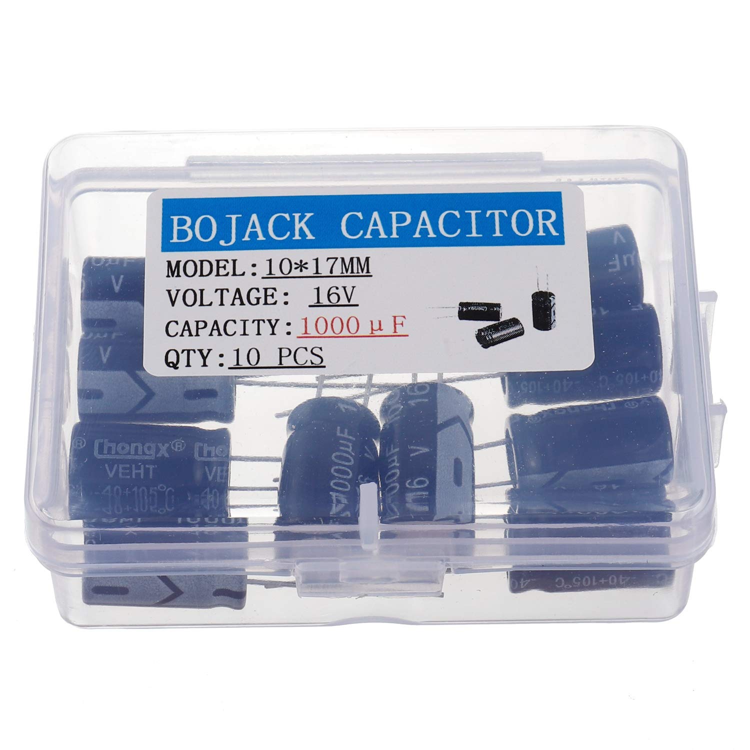 BOJACK 1000uF 16V 10X17mm Capacitors 1000 MFD 16 Volt 0.39x0.67 Inch ±20% Aluminum Electrolytic Capacitors(Pack of 10 Pcs)