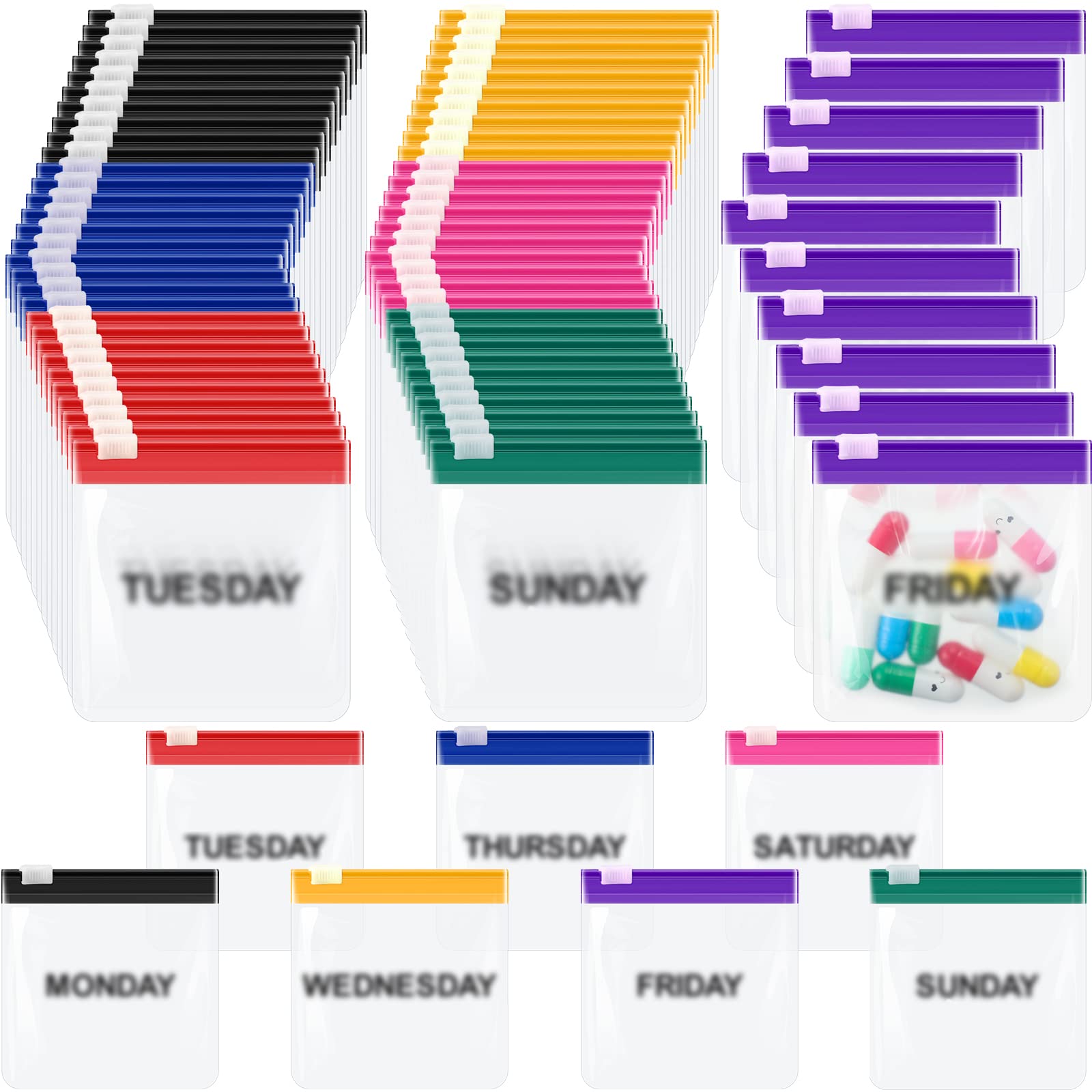 Photo 1 of 70 Pcs Weekly Pill Pouch Bags Zippered Reusable Medicine Organizer Set Self Sealing Medicine Organizer Travel Plastic Pill Bags with Slide Lock for Small Items Storage(Colored)