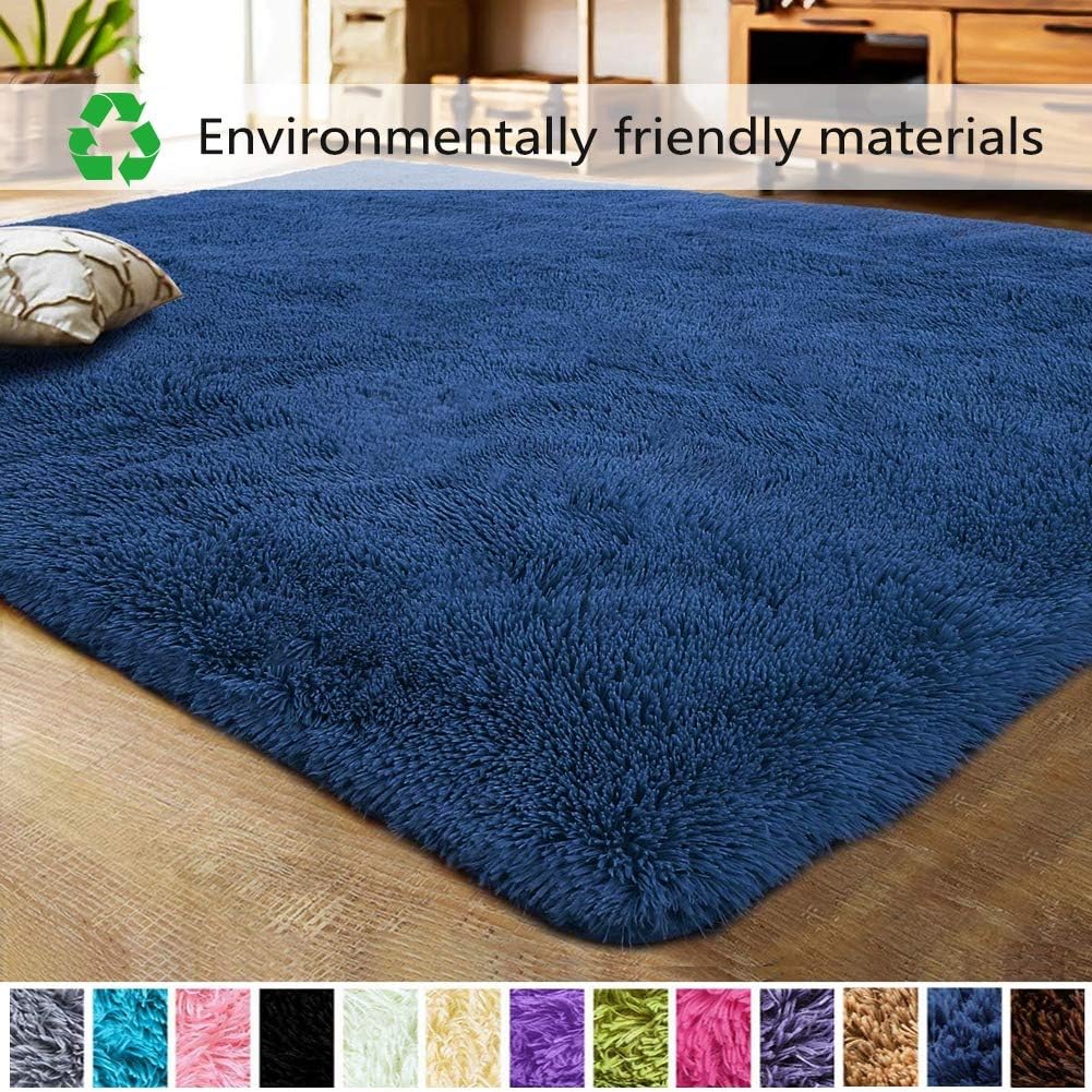 Muutos Carpet 150x200cm, Plain Easy Home Decor, Shaggy Floor Carpet for Living Room, Bedroom, Children's Room, Dining - Navy blue