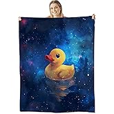 cromcu Rubber Duck Blanket for Kids and Adults, Flannel Blankets, Galaxy Universe Throw for Sofa Couch Bed Living Room Outer Space Decor Gifts, Single-Sided Printing, 50x60 Inches