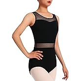 Tegmk Womens Dance Leotard for Ballet Hollow Back, Mesh Neckline Panel, Chest Lining
