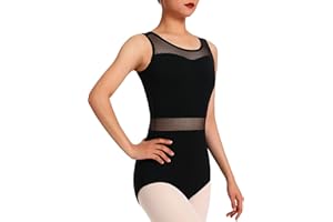 Tegmk Womens Dance Leotard for Ballet Hollow Back, Mesh Neckline Panel, Chest Lining