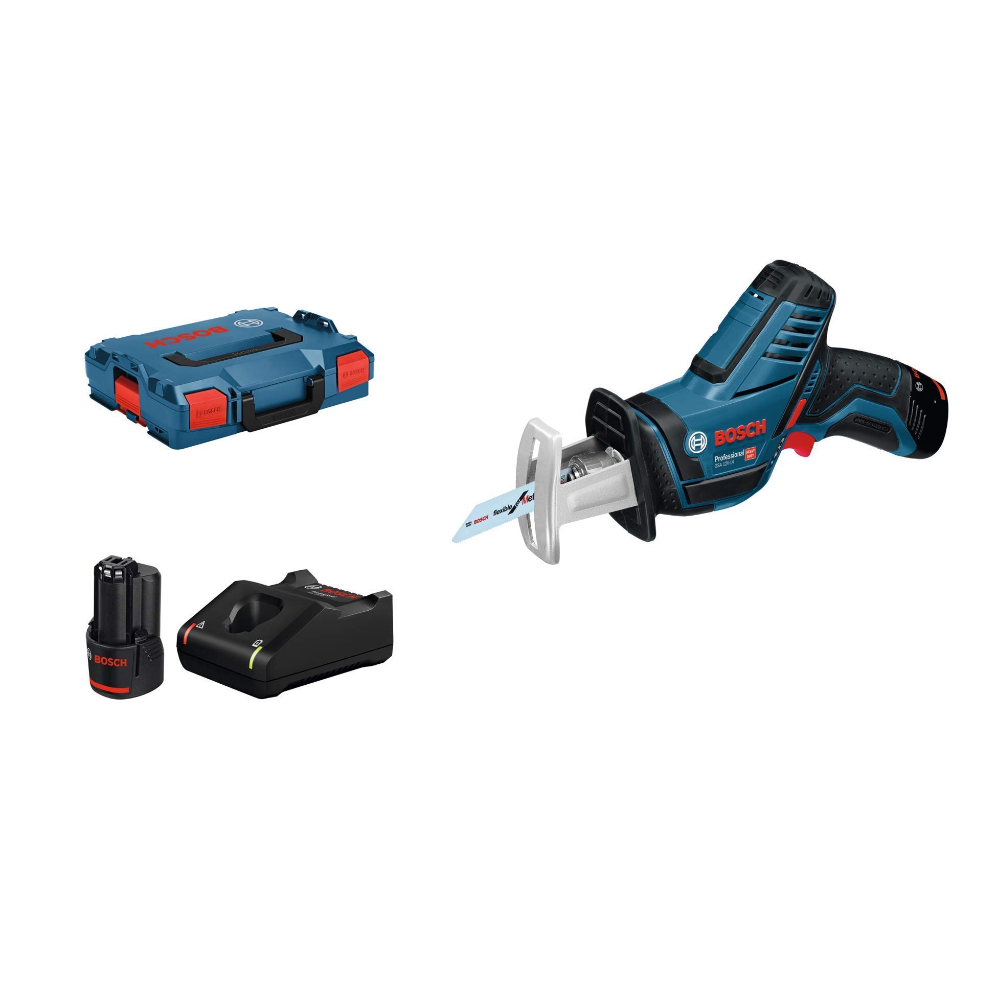 Bosch Professional 12V System Scie Sabre Sans-Fil Gsa 12V-14 (Profondeur De Coupe Bois/Profilés En Métal : 65/50 Mm, 2 Lames, 2 Batteries 3,0 Ah Et Chargeur, Dans L-Boxx)