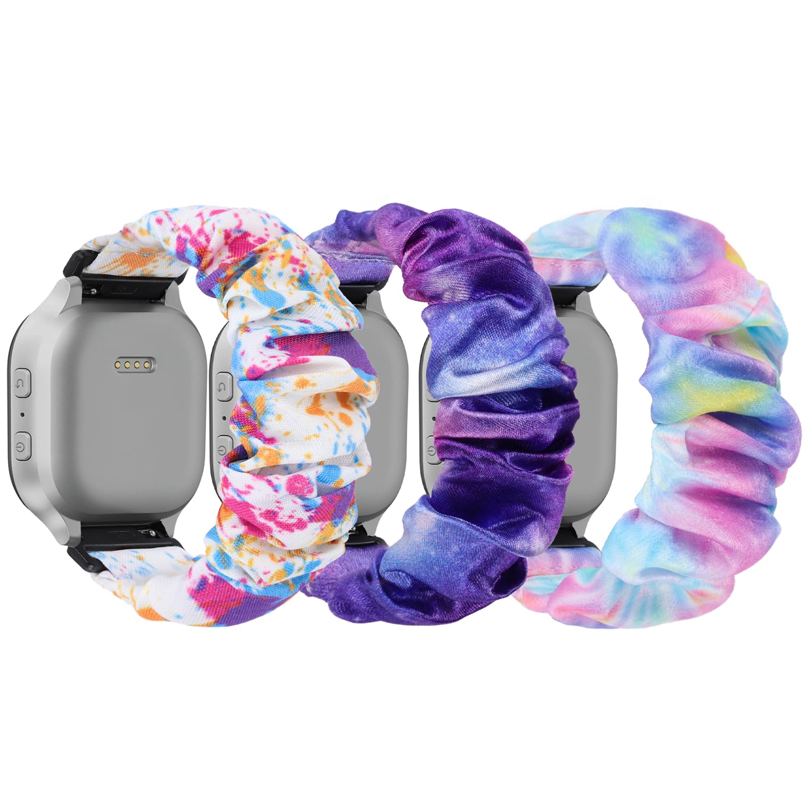 sylacor Scrunchie Bands Compatible with Gizmo Watch 3 2 1/ Gabb Watch 3 2 1/ SyncUP/ Bark/ Cosmo JrTrack Kids Watch, Solo Loop 20mm Cute Stretchy Watch Band for Kids Boys Girls (3Pack, Painting+PinkBlue+PurplePink)