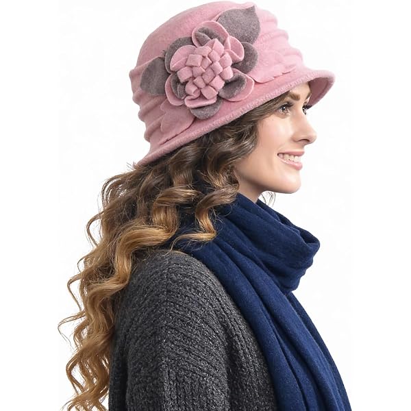 Fleece Beret Hat French Vintage Floral Bucket Cloche Winter Womens Bell Beret Hat French Vintage Floral Fleece Cloche  main image 4