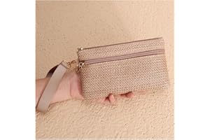 Wristlet Wallets for Women, Bohemian Straw Clutch Bag - Beach Wristlet Purse with Zipper