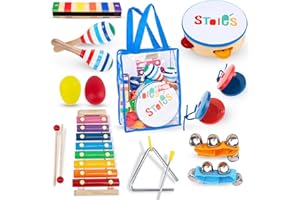 STOIE'S 15 pcs Kids Musical Instruments Set Toddler Musical Instruments for Kids Music Toys Wooden Baby Instruments for Kids Ages 3-5 Montessori Toys