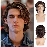 RicHyun Mens Short Brown Wig Natural Looking Synthetic Hair Cosplay Halloween Costume Party Wig