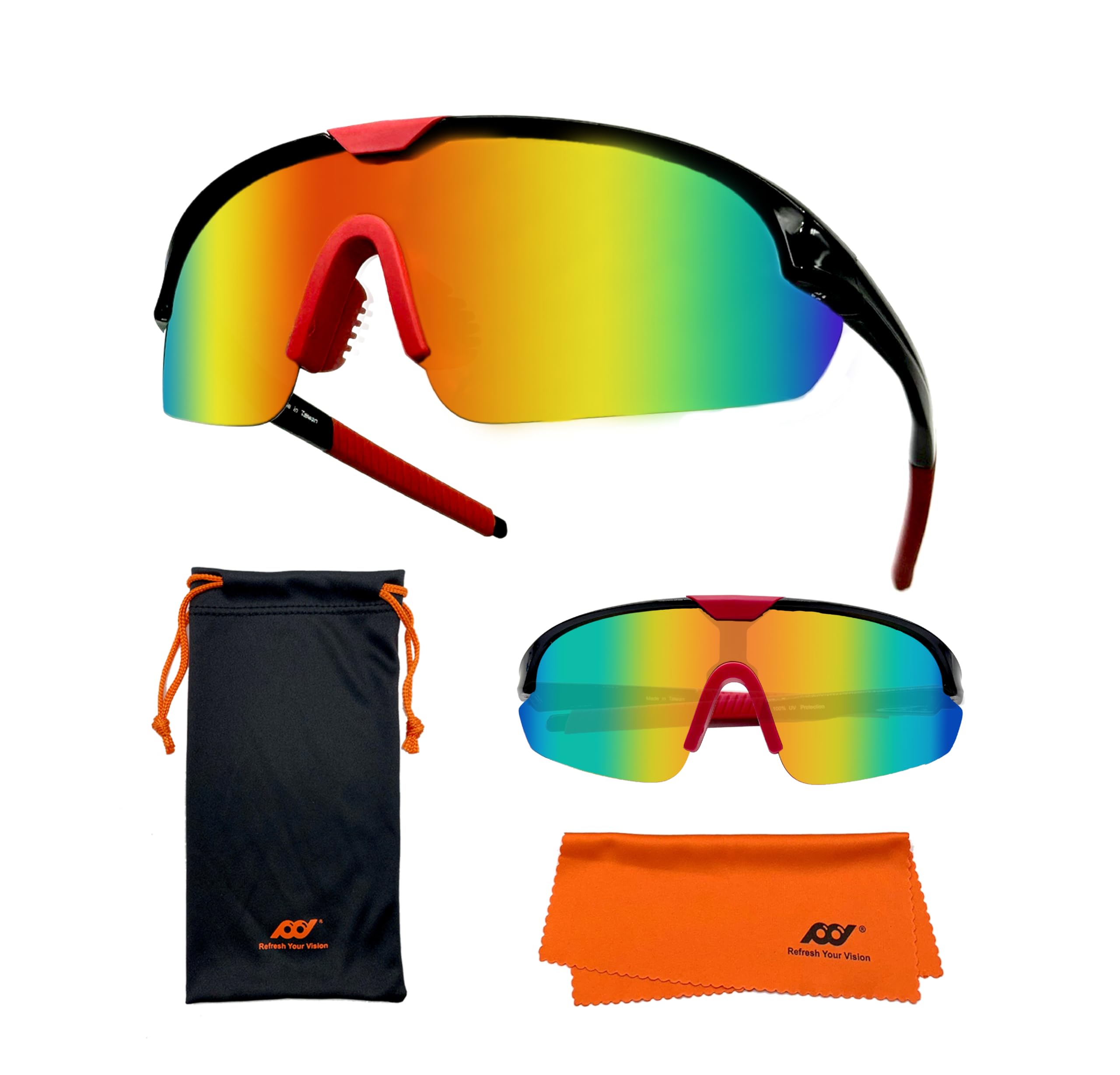 XII WY Children's Sunglasses Youth Baseball Sunglasses Lightweight TR90 Frame UV400 Sports Cycling Sunglasses for Boys Girls, 9098b-pl-rr, Einheitsgröße