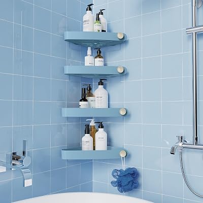 Sotfamily 4 Packs Shower Caddy Corner Shelf Self Adhesive Light Blue Rust Free