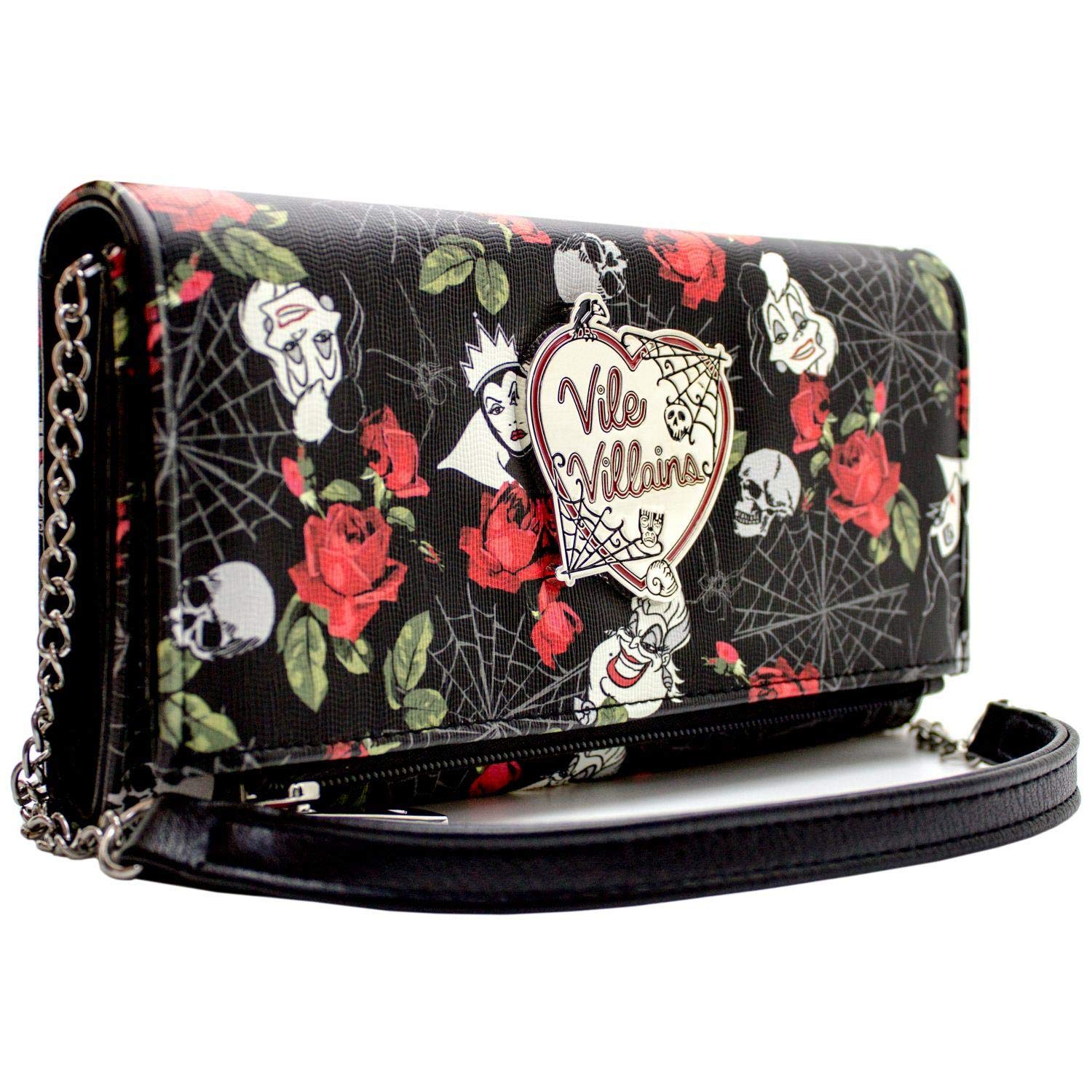 Vile Villains Cruella Ursula and Evil Queen Coin and Card Faux Leather Clutch Purse Black