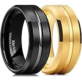King Will Tungsten Carbide Wedding Band for Men Women-6/8/10mm Width Multicolor Available with Grooved Center Wedding Ring Suitable for Work, Gym Comfort Fit Size 4-16