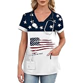 AKEWEI Scrubs for Women V Neck Scrub Tops Stretchy Nursing Uniforms Holiday Medical Shirts with 2 Pockets