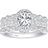 Newshe Jewellery Cubic Zirconia Engagement Sets Wedding Rings for Women 925 Sterling Silver Bridal Set 3pcs White Anniversary Band Promise Size 4-13