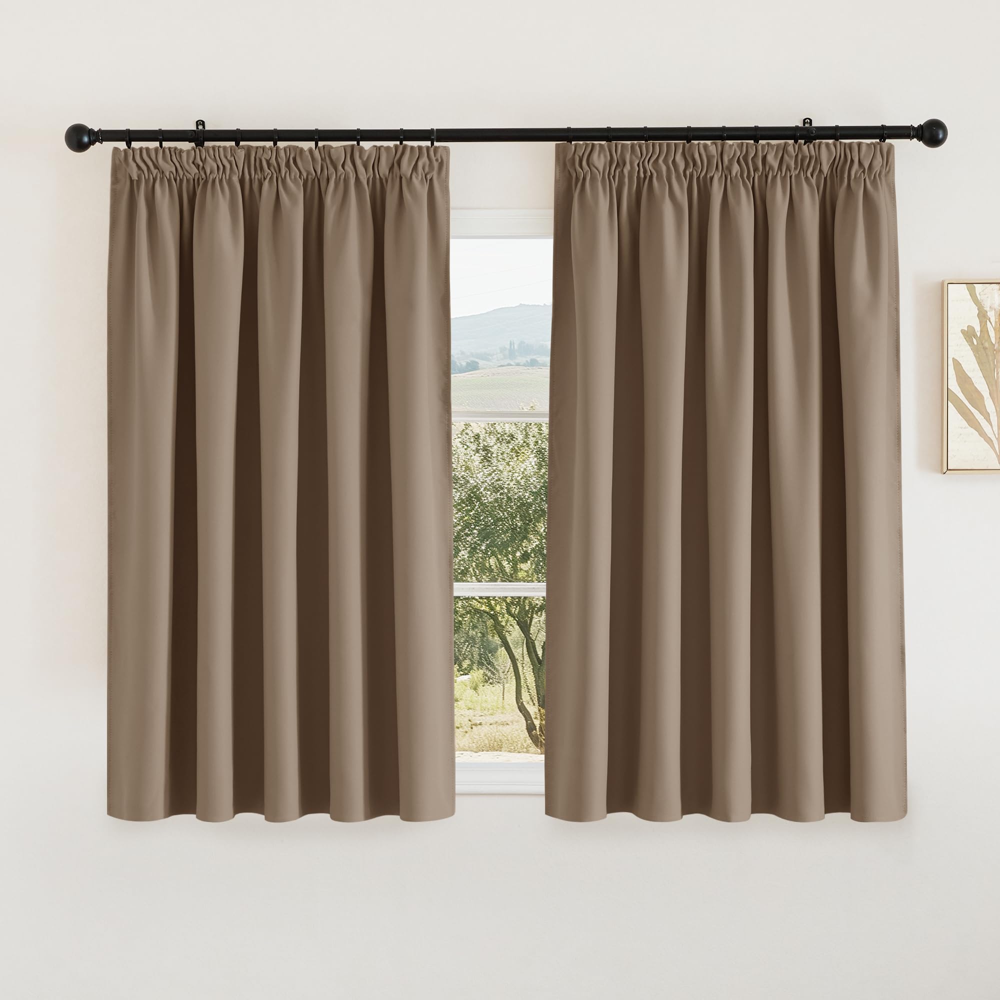 PONY DANCE Plain Blackout Curtain - Heavy Duty Thermal Insulated Short Pencil Pleat Blackout Curtain Drapes for Bedroom/Noise Reducing/Warm Protecting, 2 Panels, W66 X L54, Cappuccino — image 1