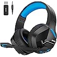 BINNUNE 2.4GHz Wireless Gaming Headset with Microphone for PC PS4 PS5, Bluetooth Gamer Headphones with Mic for Laptop Computer, Blue&Black