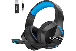 BINNUNE 2.4GHz Wireless Gaming Headset with Microphone for PC PS4 PS5, Bluetooth Gamer Headphones with Mic for Laptop Computer, Blue&Black