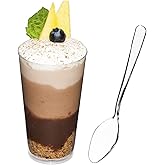 DLux 100 x 3 oz Mini Dessert Cups with Spoons, Shooter - Clear Plastic Parfait Appetizer Cup - Small Reusable Shot Glass for