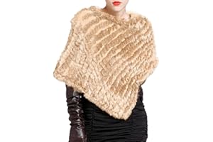 Knitted Genuine Rabbit Furs Poncho Shawl, Lady Luxury Striped Furs Cape for Weddings and Evening Wear, Scarves Wraps