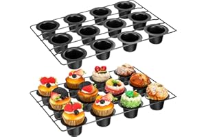 Shellwei 2 Pcs 12 Cups Non Stick Popover Pan Muffin Pan Mini Cupcake Pan for Oven Baking, Carbon Steel (Black)