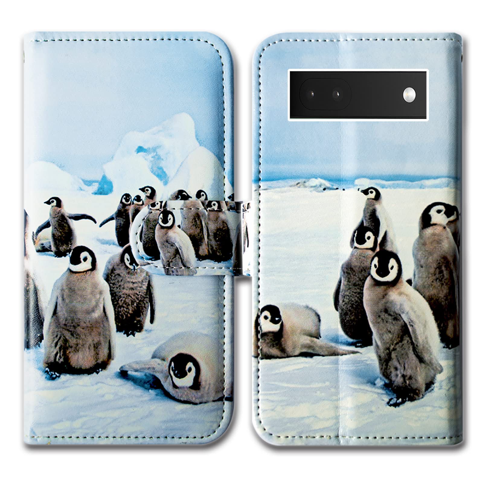 Bcov Pixel 6a Case, Cute Playing Penguin Leather Flip Phone Case Wallet Cover with Card Slot Holder Kickstand For Google Pixel 6a