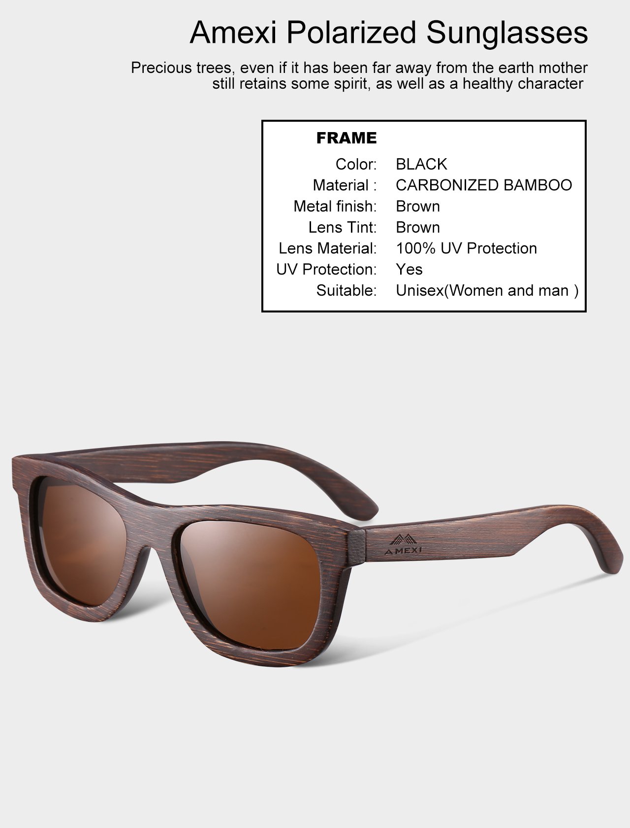 Amexi 2018 Novità Bambù Occhiali da sole con protezione UV400 Donne ,Uomo ,Luce unisex polarizzata anti-UV Occhiali da sole in legno